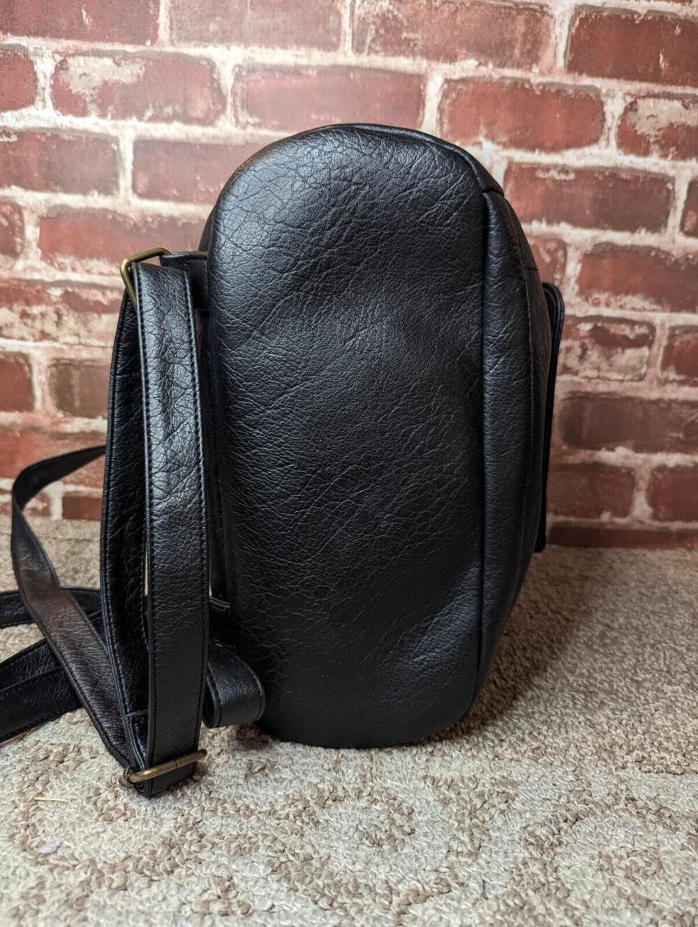 White Mountain Vegan Leather Backpack - Black Embroided Purse - Zip Top - Picture 5 of 9